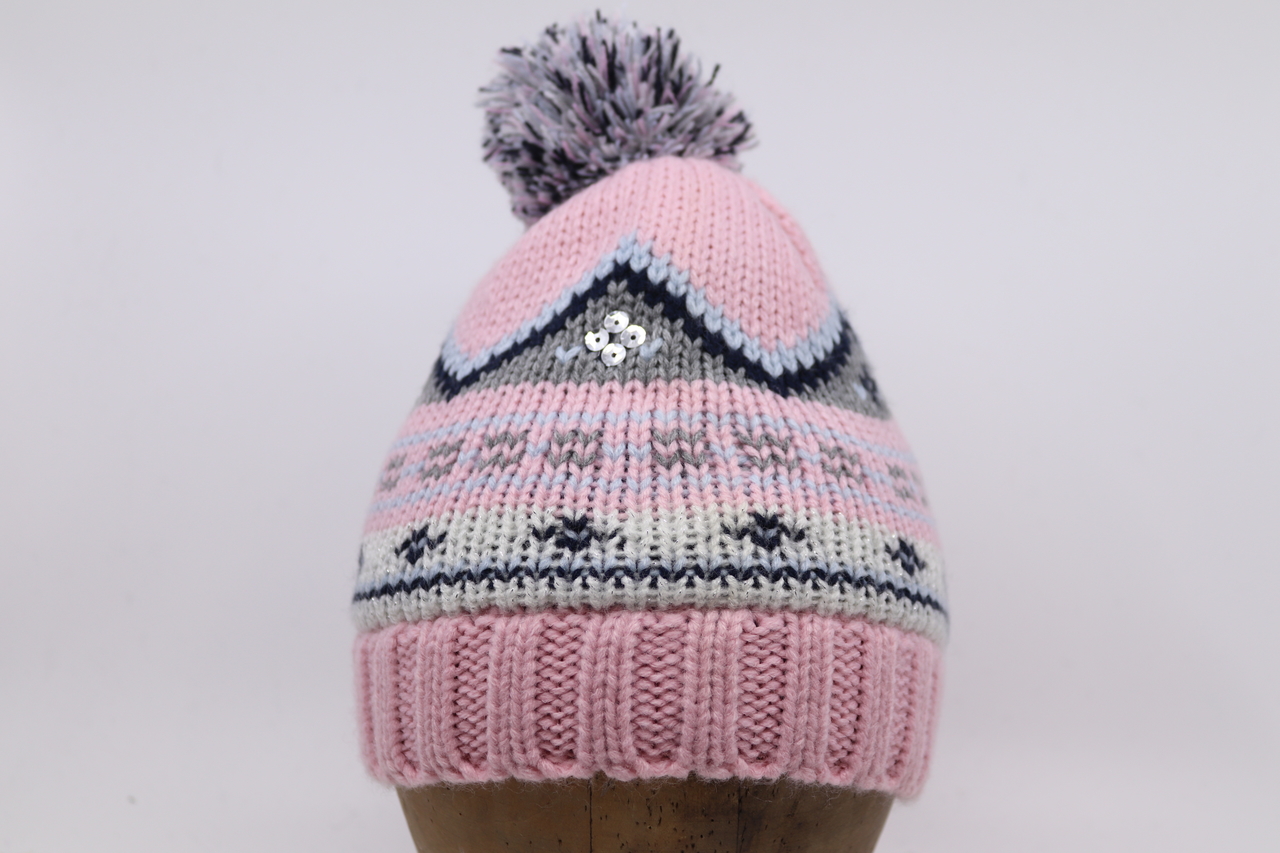 Fiebig knitted kindermuts Roze Zwart en Grijs