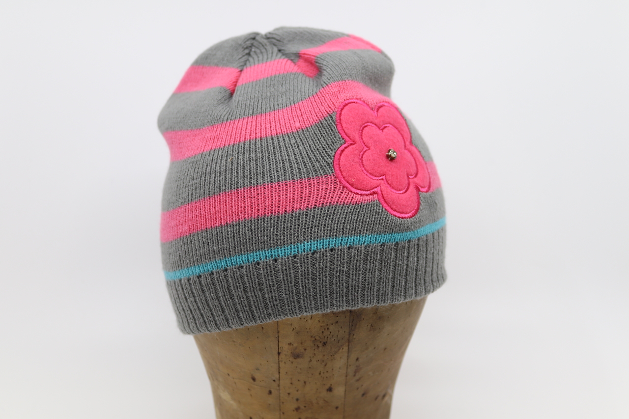 Fiebig knitted kinder beanie Stripes Pink en Grijs