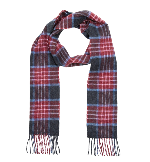 john hanly irish wool scarf long burgundy denim navy plaid