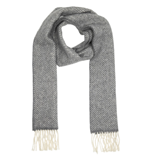 john hanly irish cashmere merino scarf grey herringbone