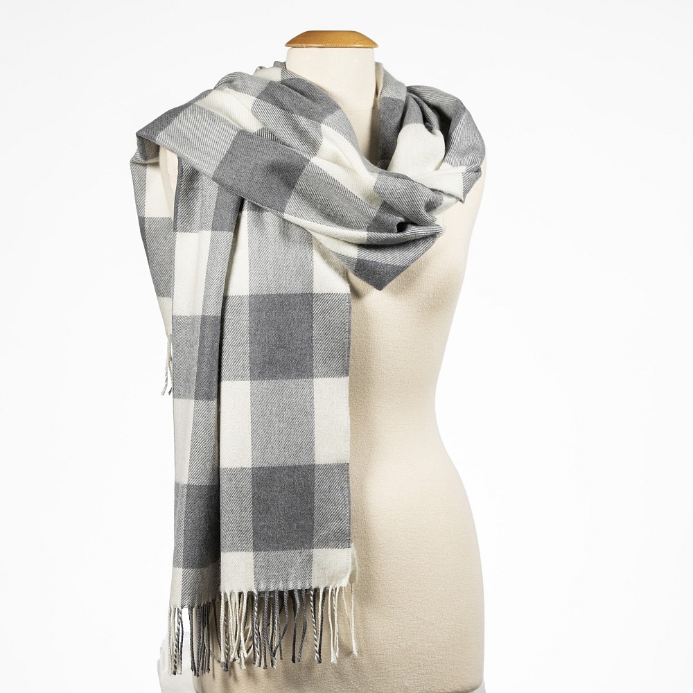 john hanly oversized merino scarf grey and cream buffalo check