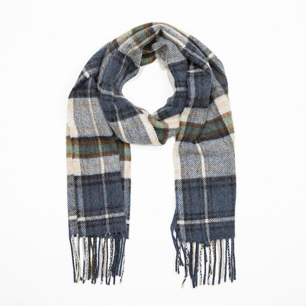 john hanly irish wool scarf short grey denim tartan