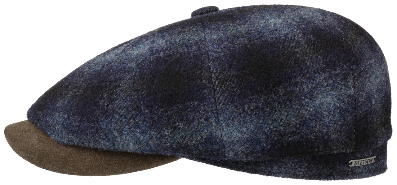 stetson news boy cap hatteras wool check navy blauw