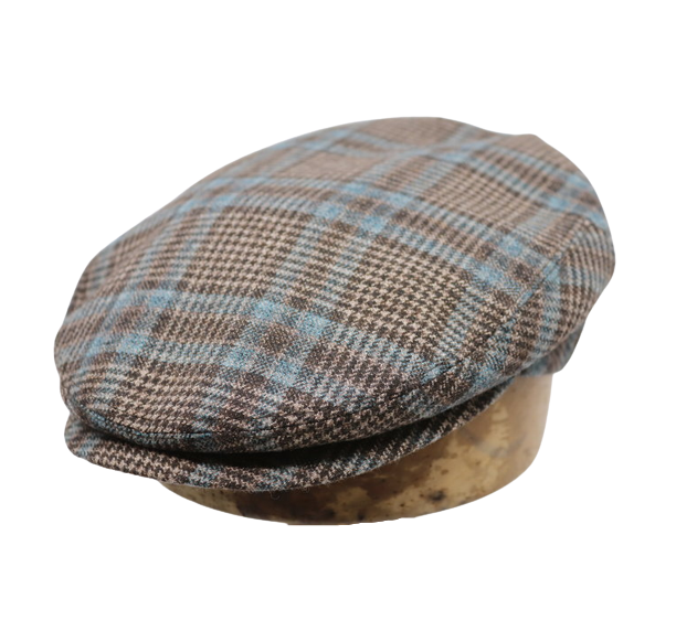 Jos van Dijck Flat Cap Wool Glen Plaid BRUIN AZURE