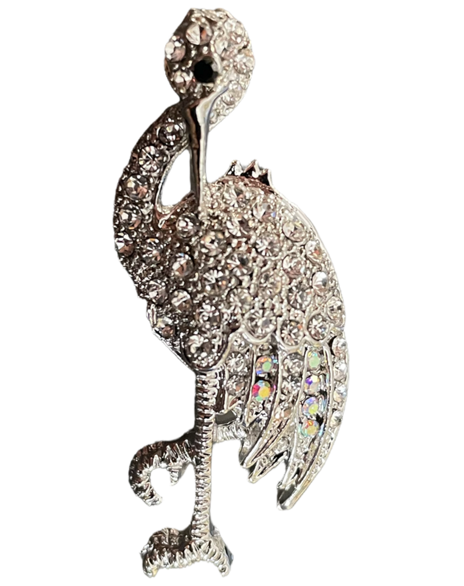 hoedenbroche strass kraanvogel