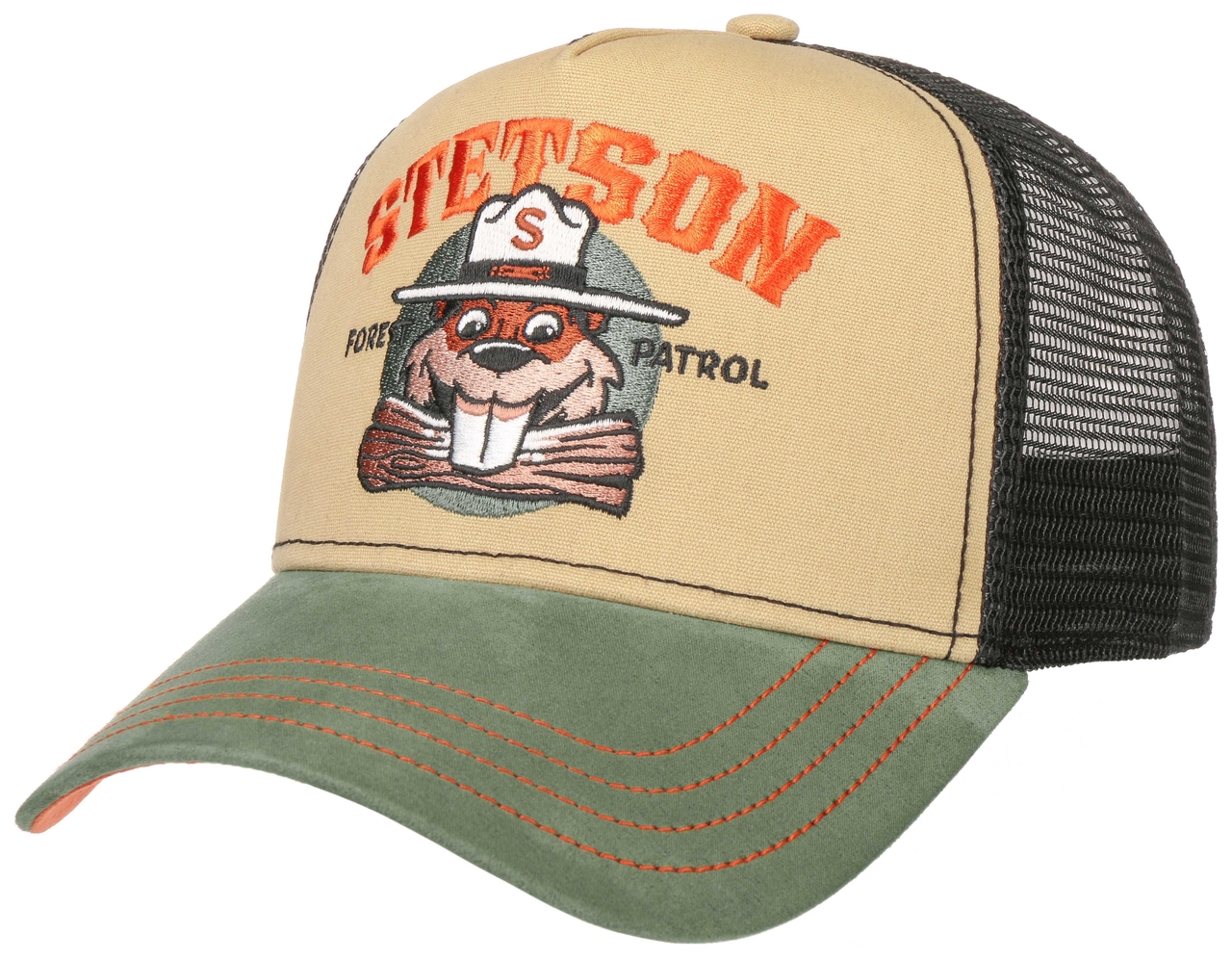 stetson trucker cap forest patrol beige green