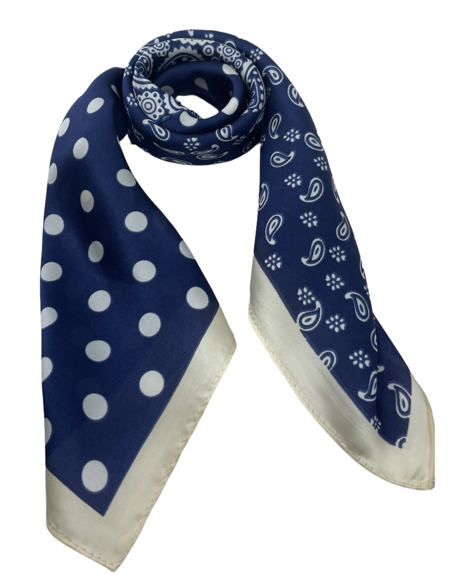 onkar neckerchief satijn polkadots and paisley navy champagne