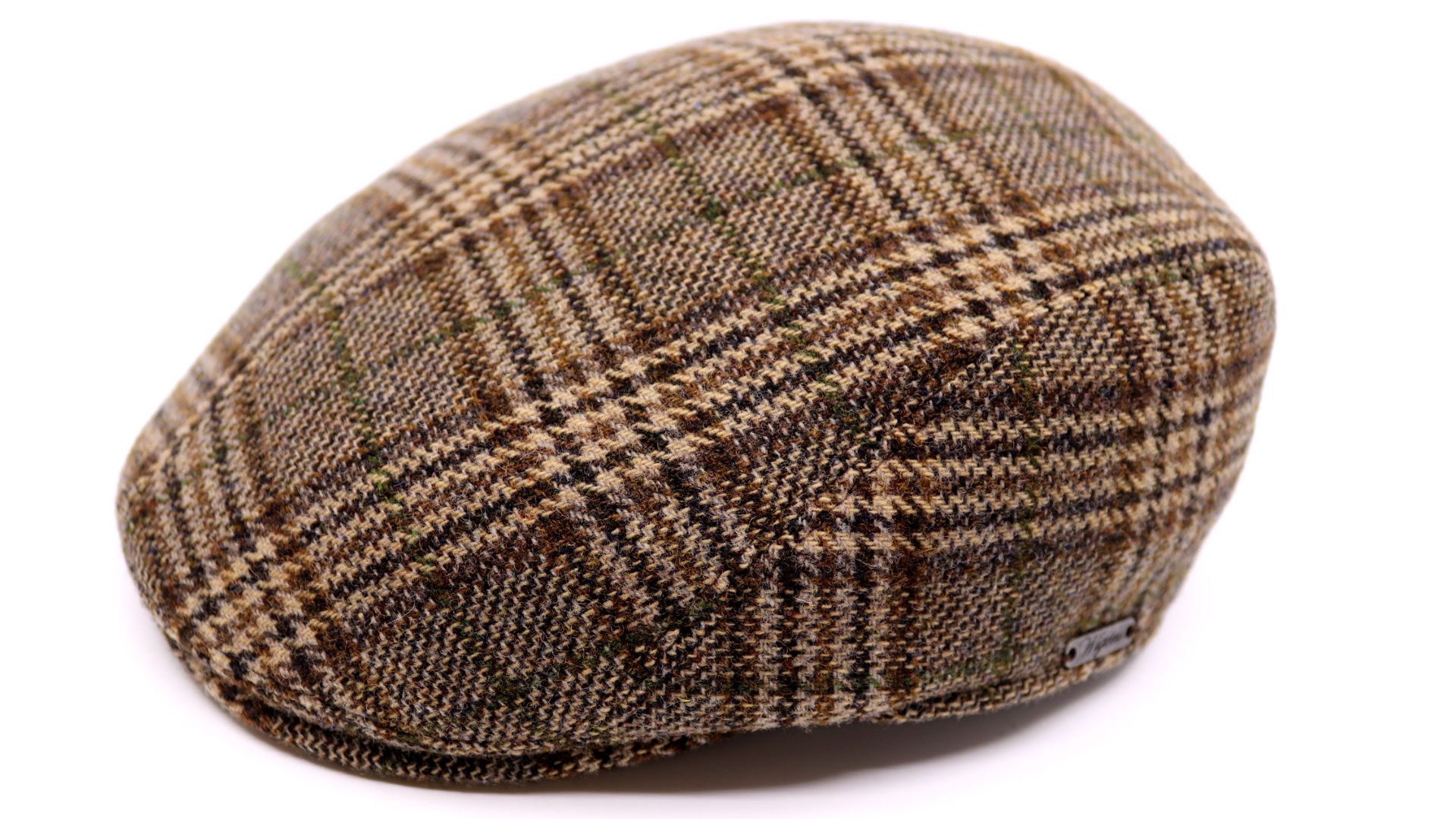 wigens ivy modern flat cap merino wool check beige brown