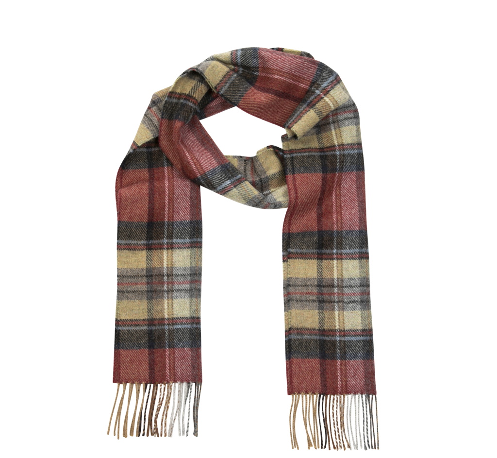 john hanly irish wool scarf long red grey straw plaid