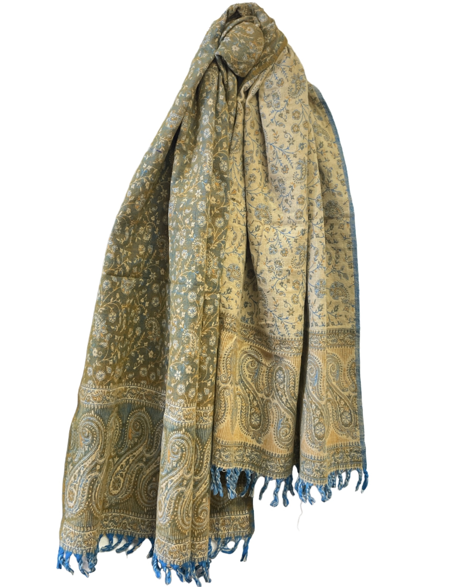 onkar tibetan blanket scarf yak wolmix sage beige and blue 