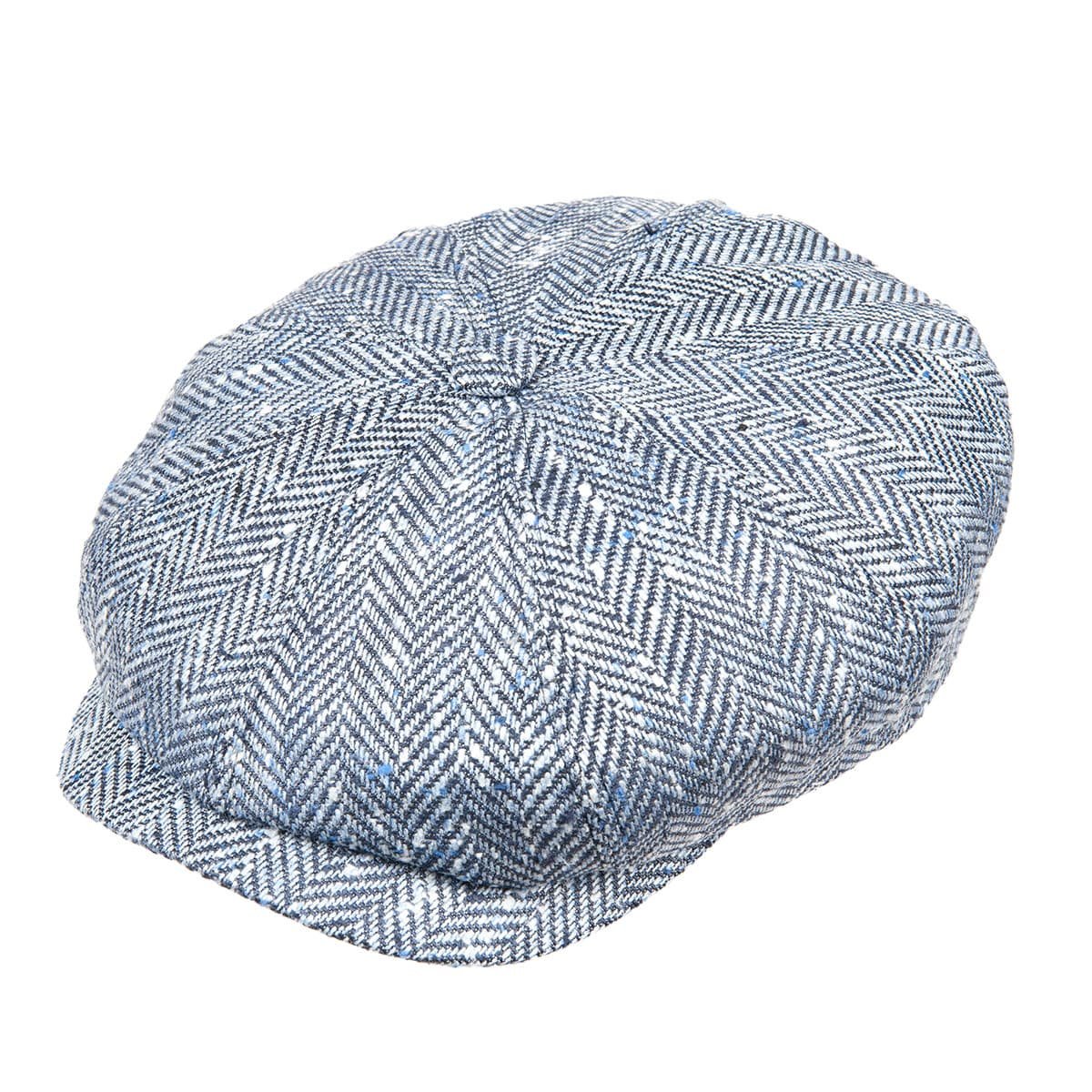 stetson hatteras newsboy cap silk visgraat lichtblauw