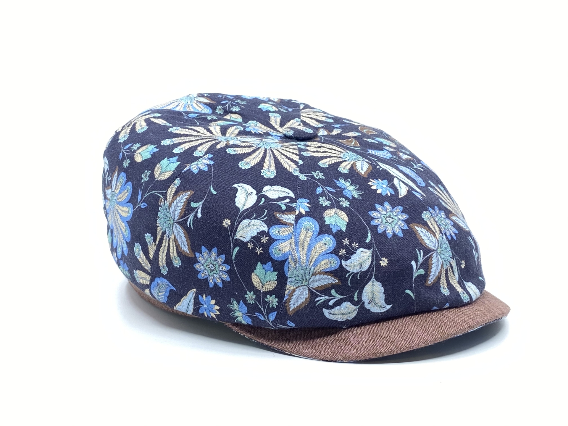 alfonso d este newsboy cap kyoto linnen floral fantasie bruin blauw