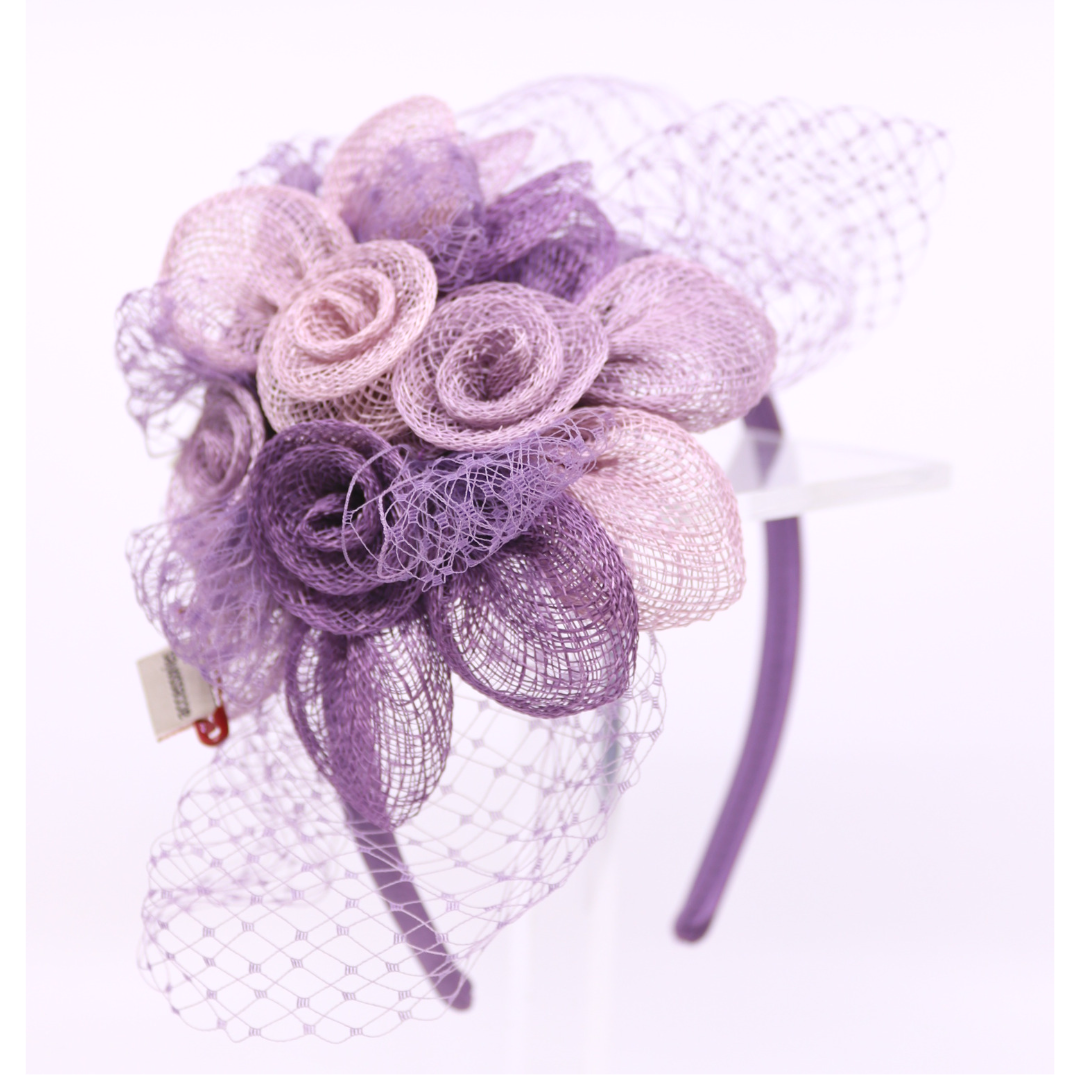 bedacht fascinator flowers sinamay en voile lavendel