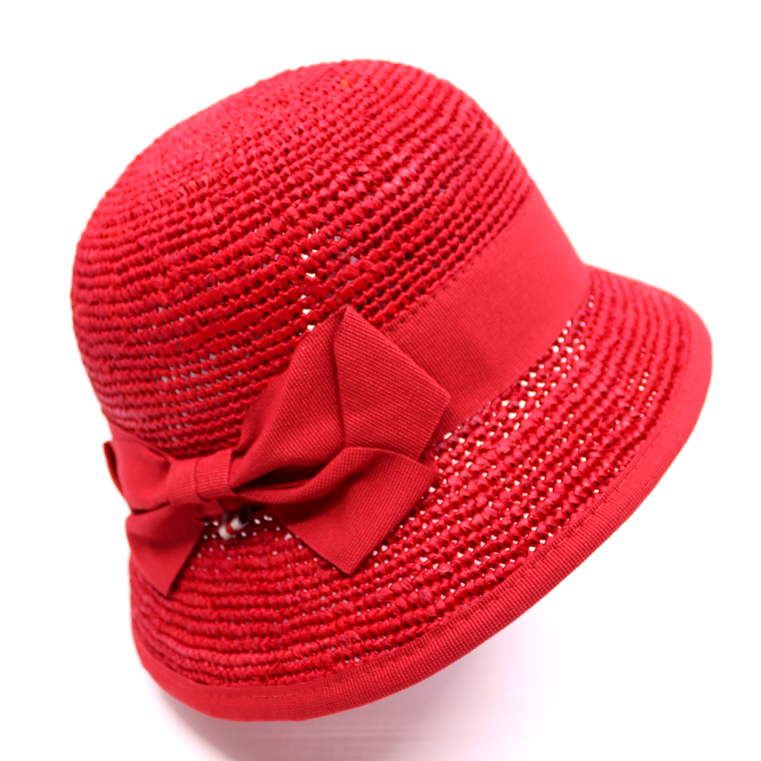 bedacht cloche sindy crochet raffia rood