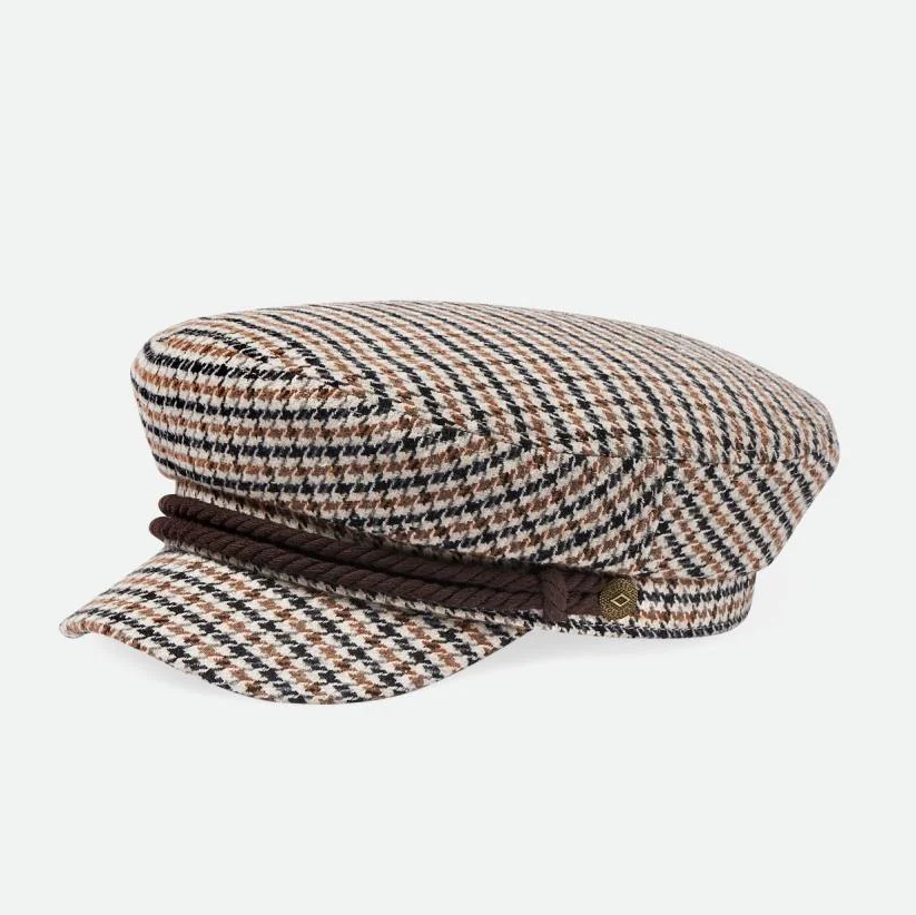 brixton fiddler fisherman cap woollook houndstooth sand black