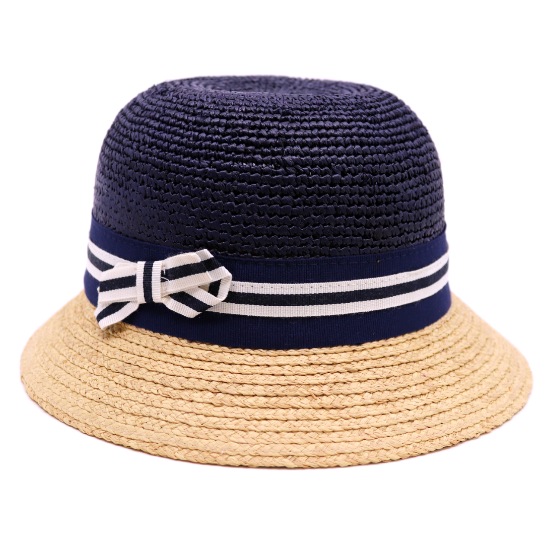 bedacht cloche taccia crochet raffia naturel en navy