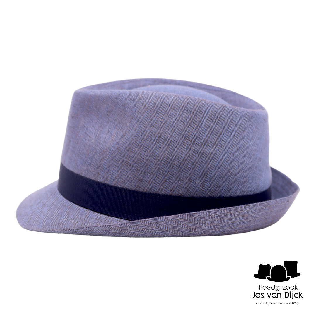 jos van dijck trilby linnen visgraat blauw lint 