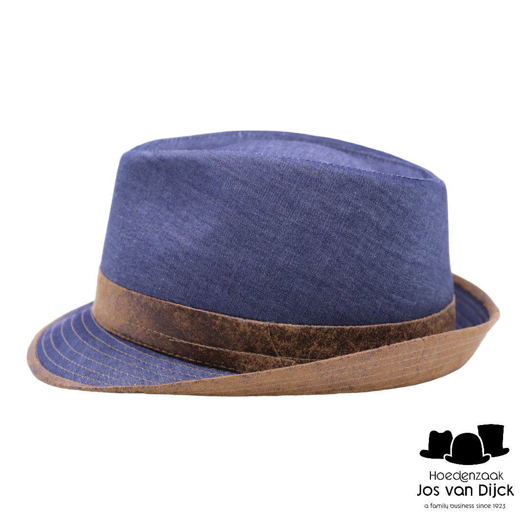 jos van dijck trilby katoen vegan leather jeansblauw