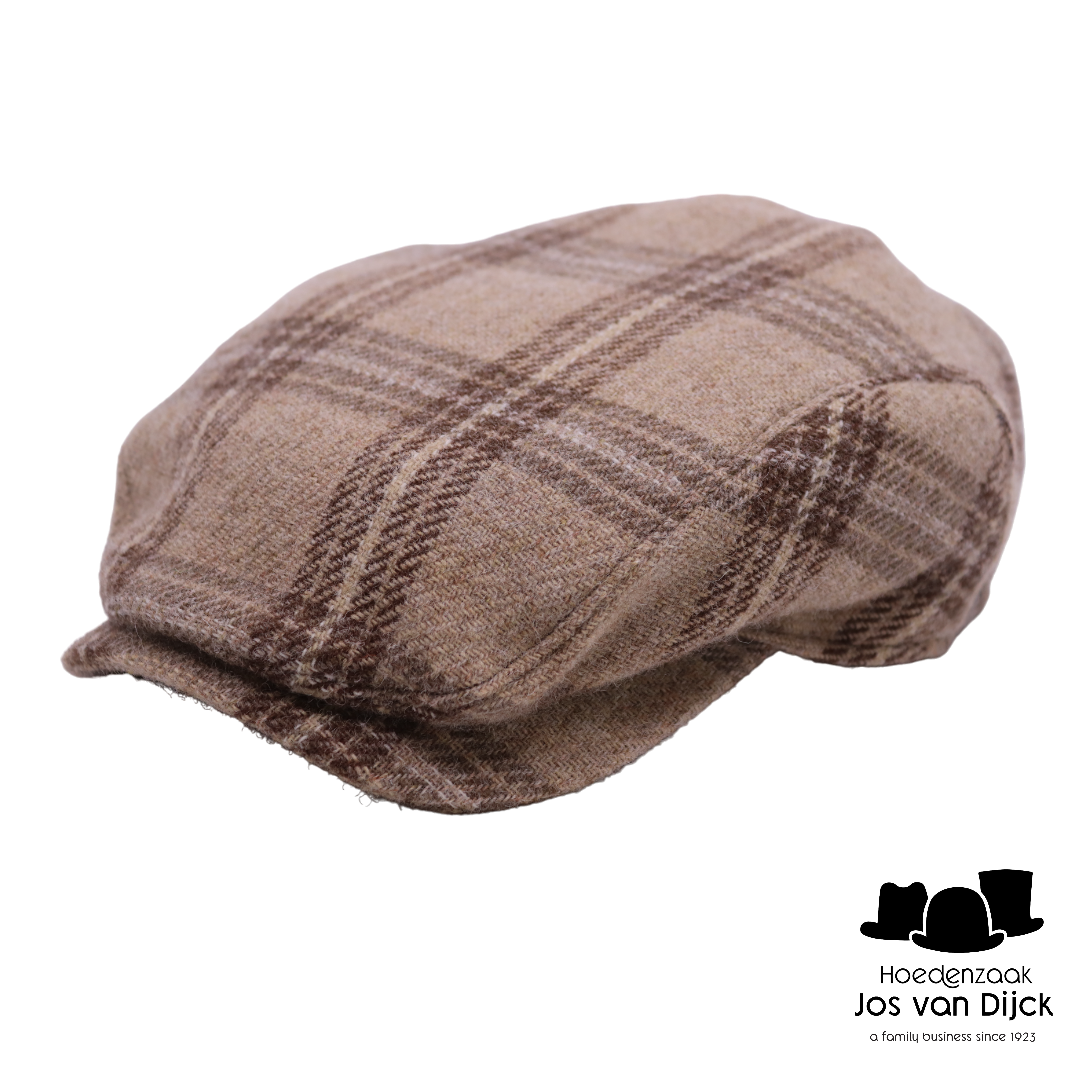 wigens ivy contemporary cap wool tartan light brown beige melange