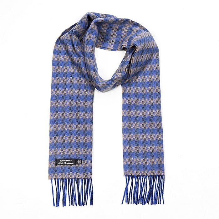 john hanly irish cashmere wool scarf blue beige check