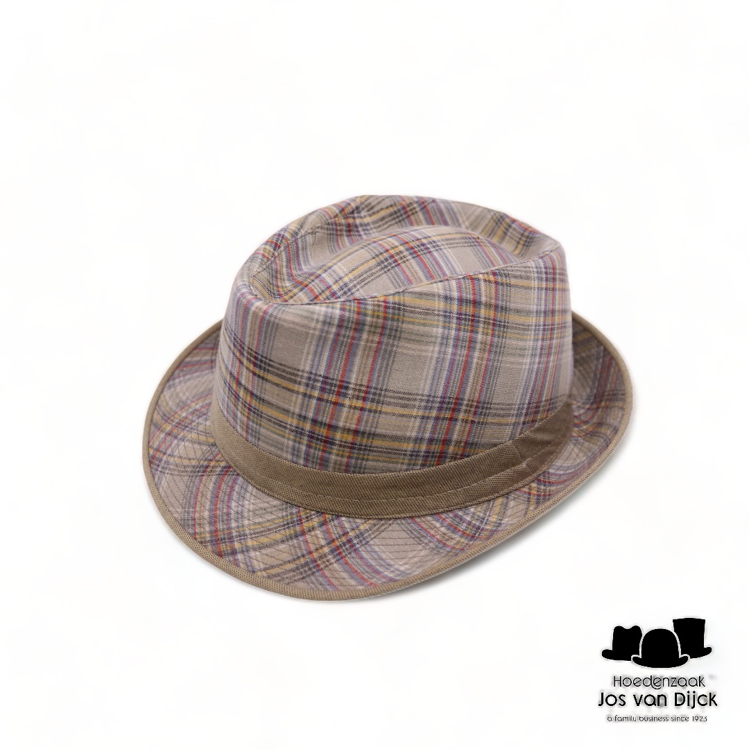 mida trilby lino ruit beige multi