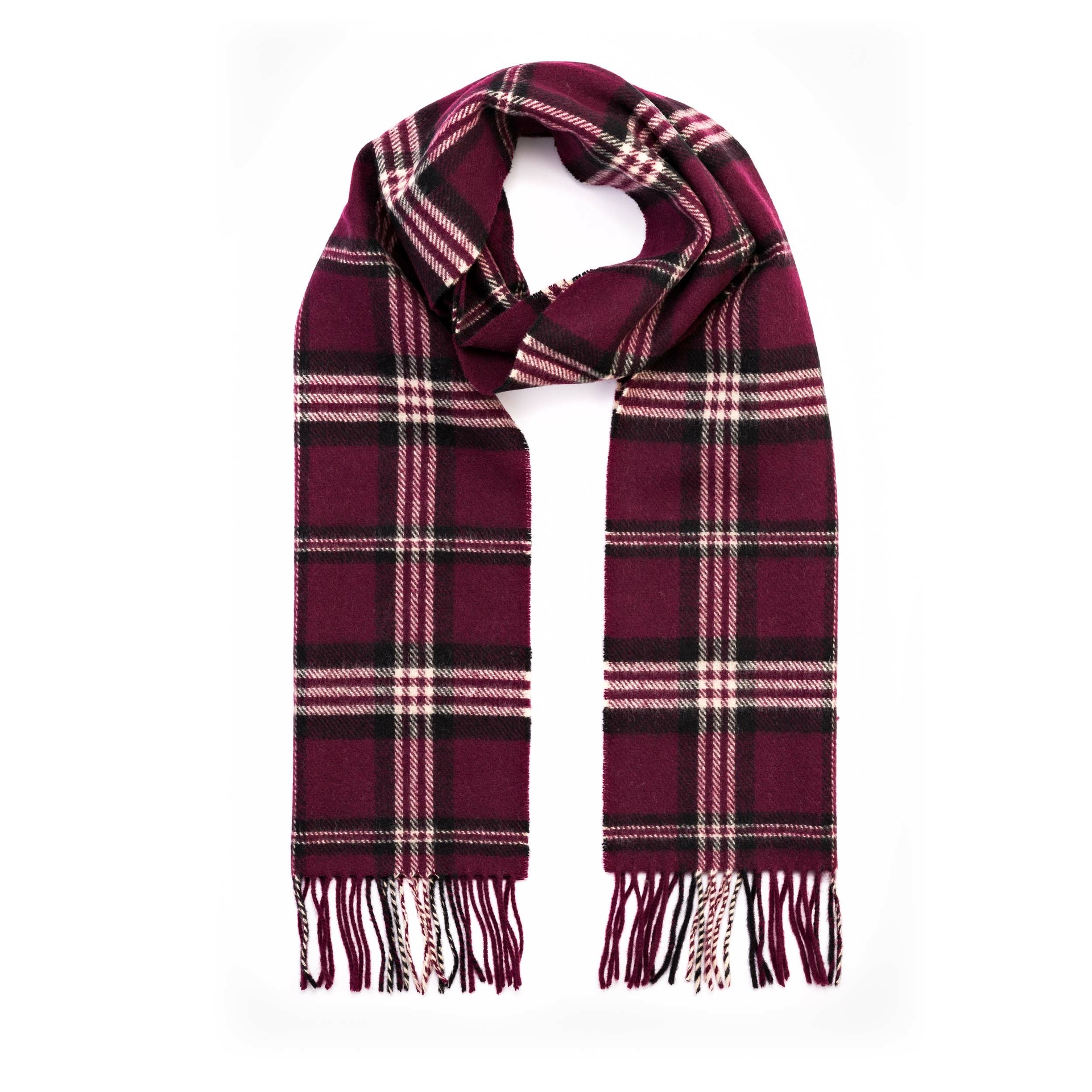 john hanly irish wool scarf medium burgundy cream plaid