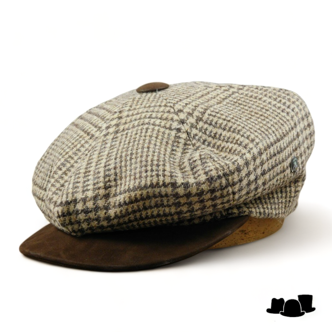 city sport gatsby newsboy cap wol glen plaid beige bruin