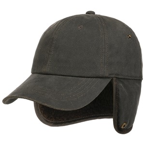 stetson baseball cap earflap herringbone mud black