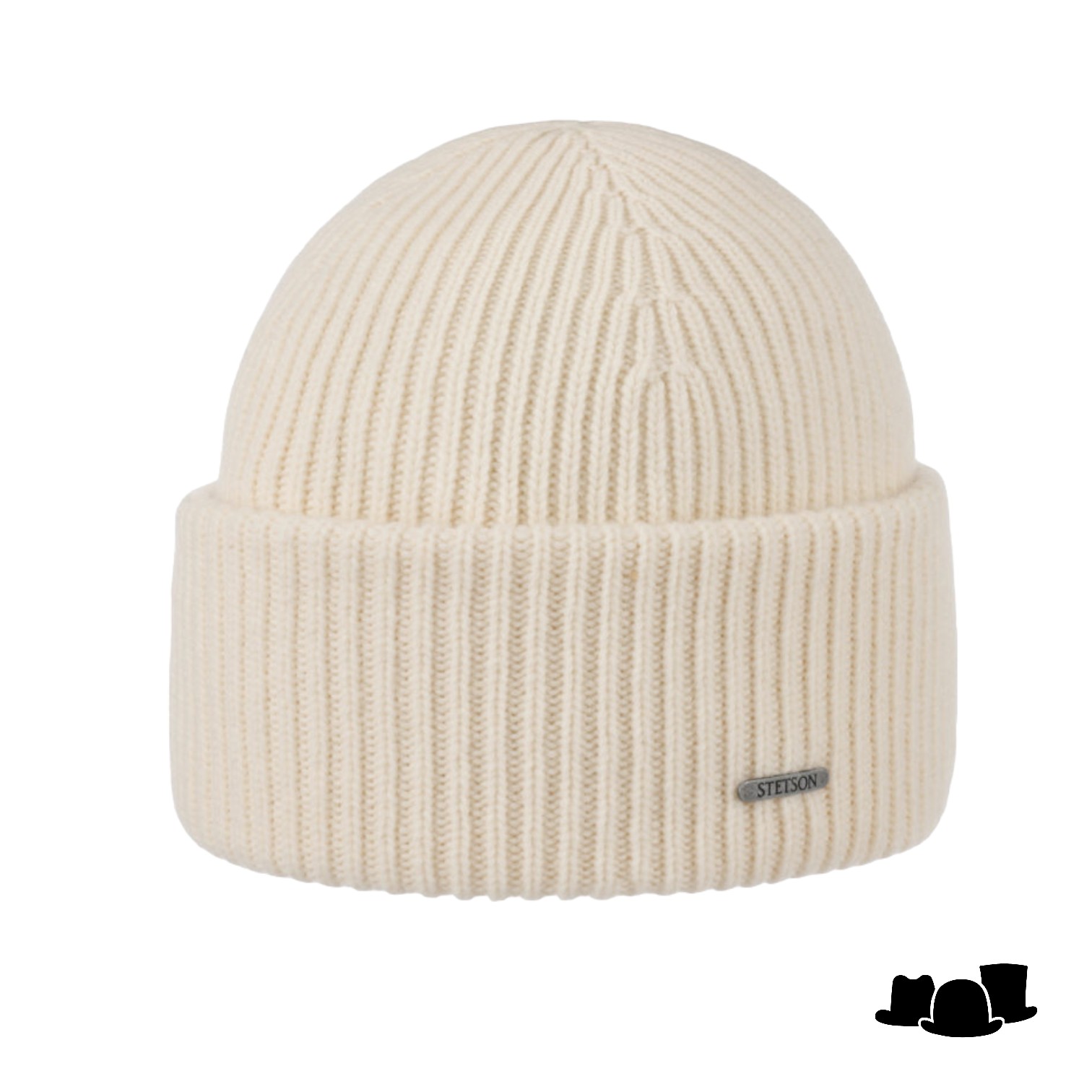 stetson beanie simple merino wool thick knit ivory