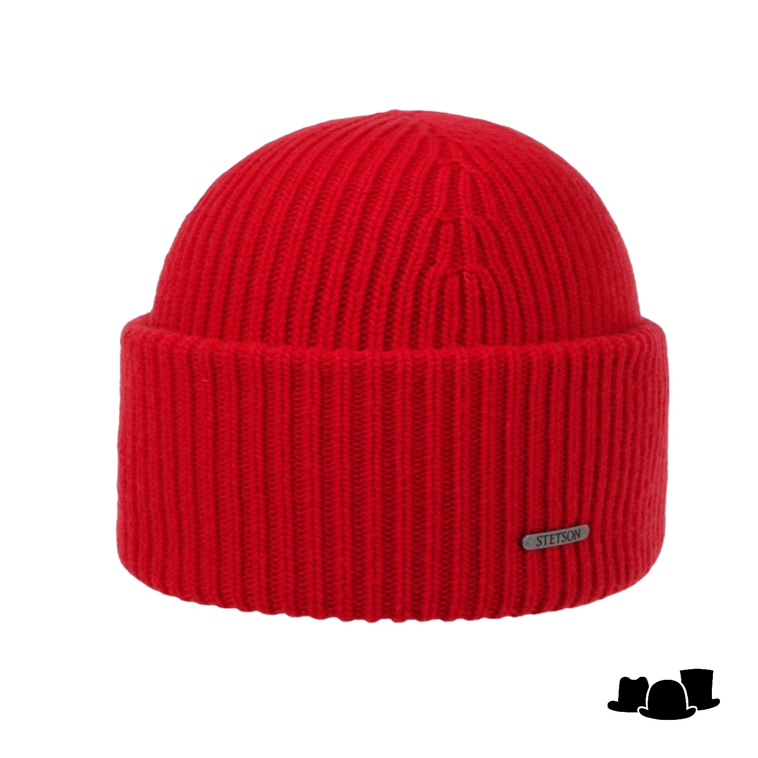 stetson beanie simple merino wool thick knit red