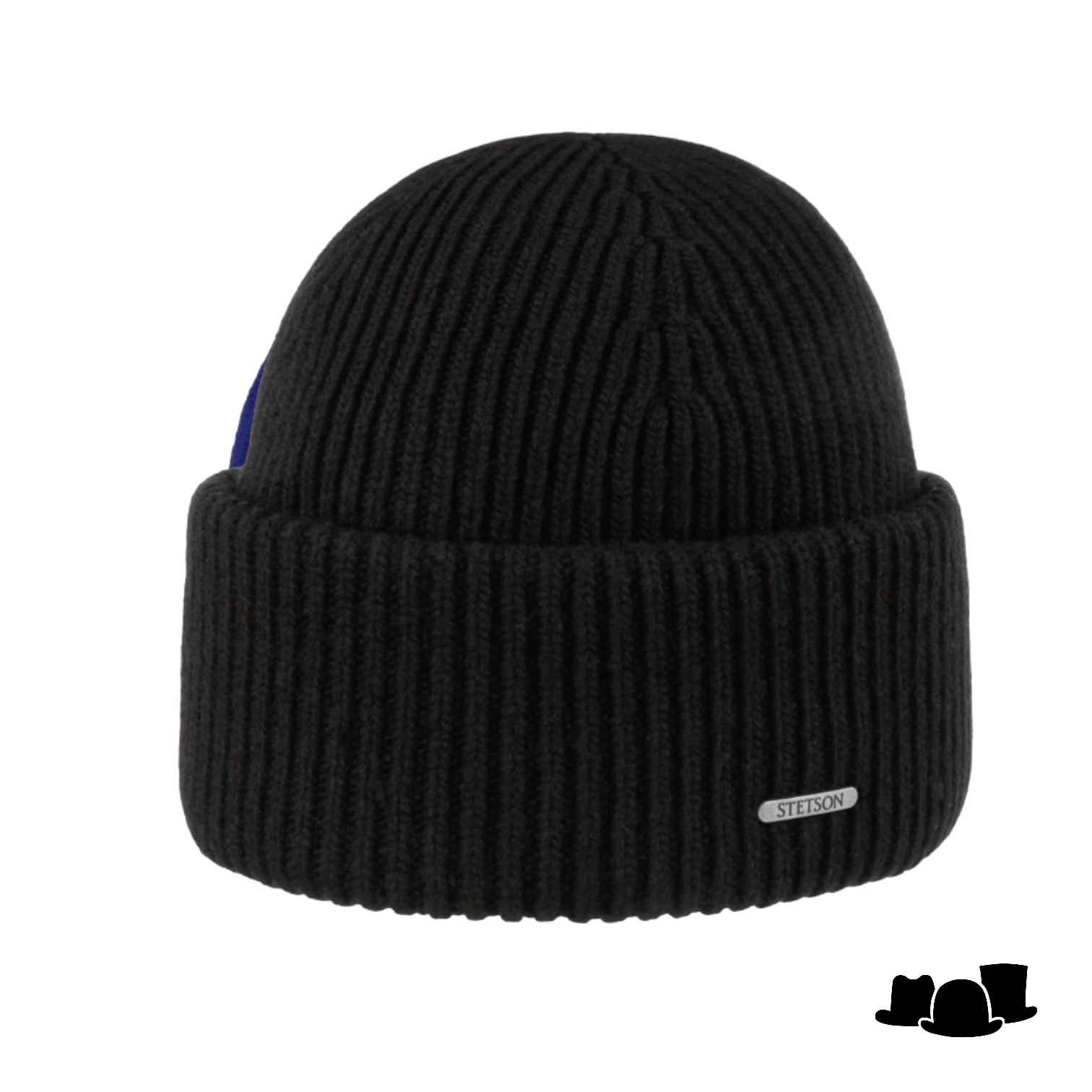 stetson beanie simple merino wool thick knit black