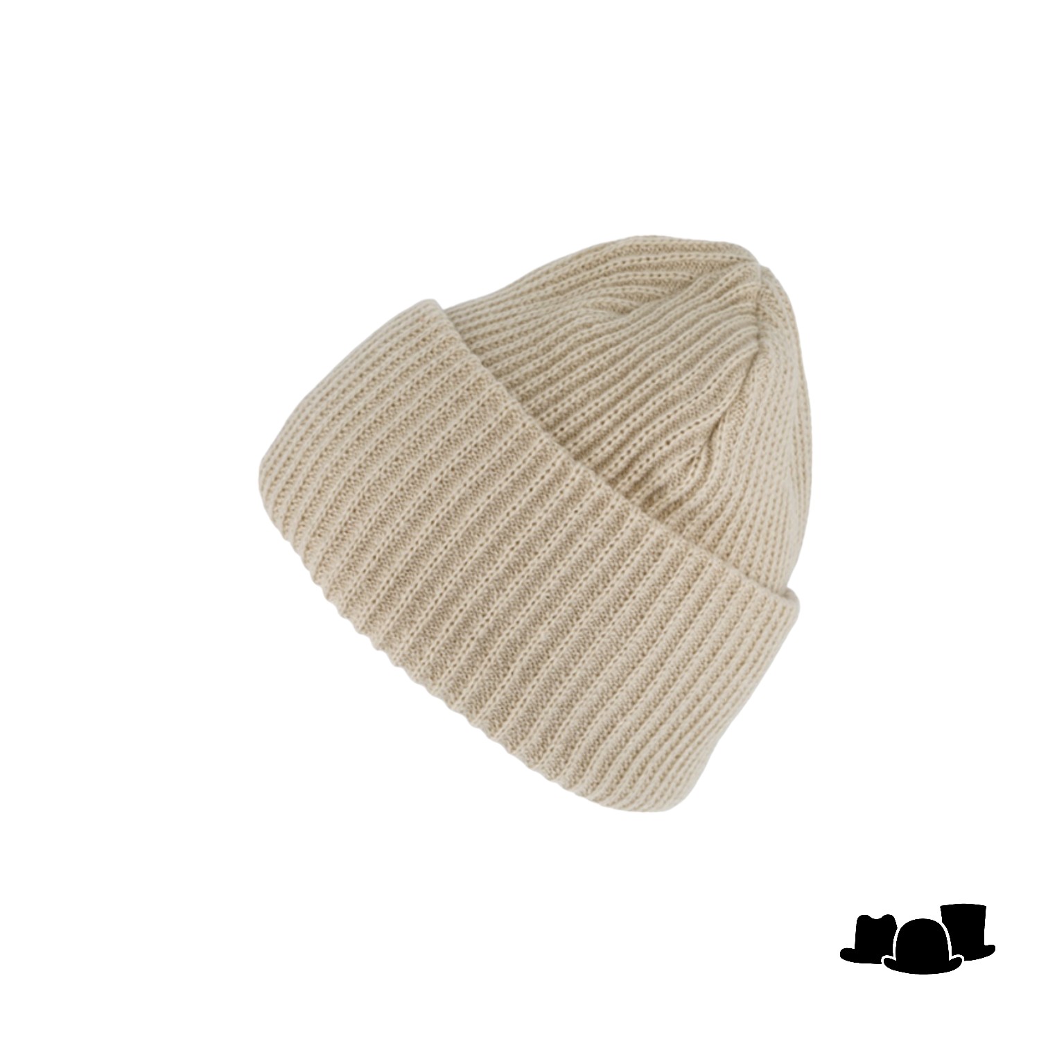 fiebig knitted oversize beanie met omslag beige