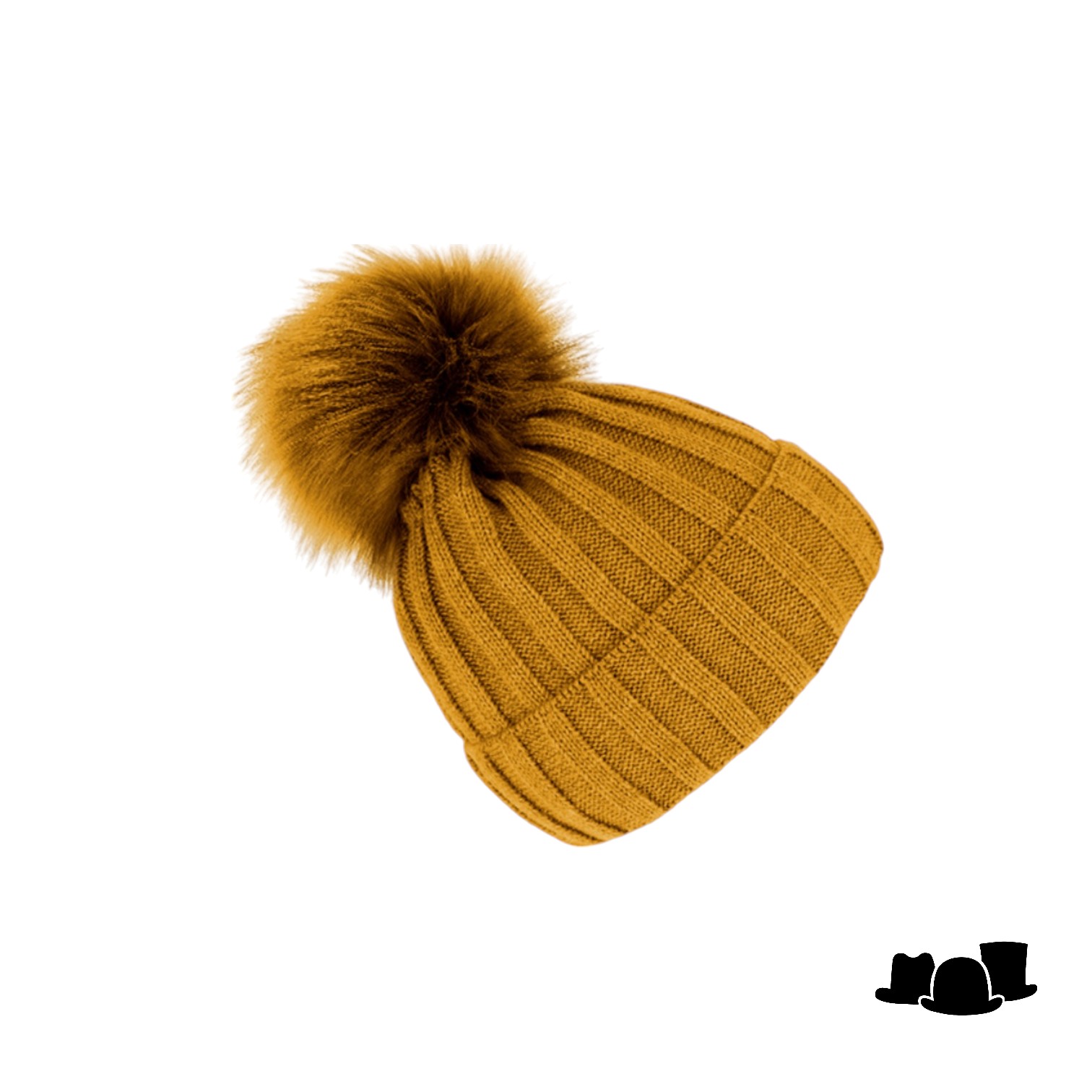 fiebig knitted beanie wolmix met omslag en pompom curry