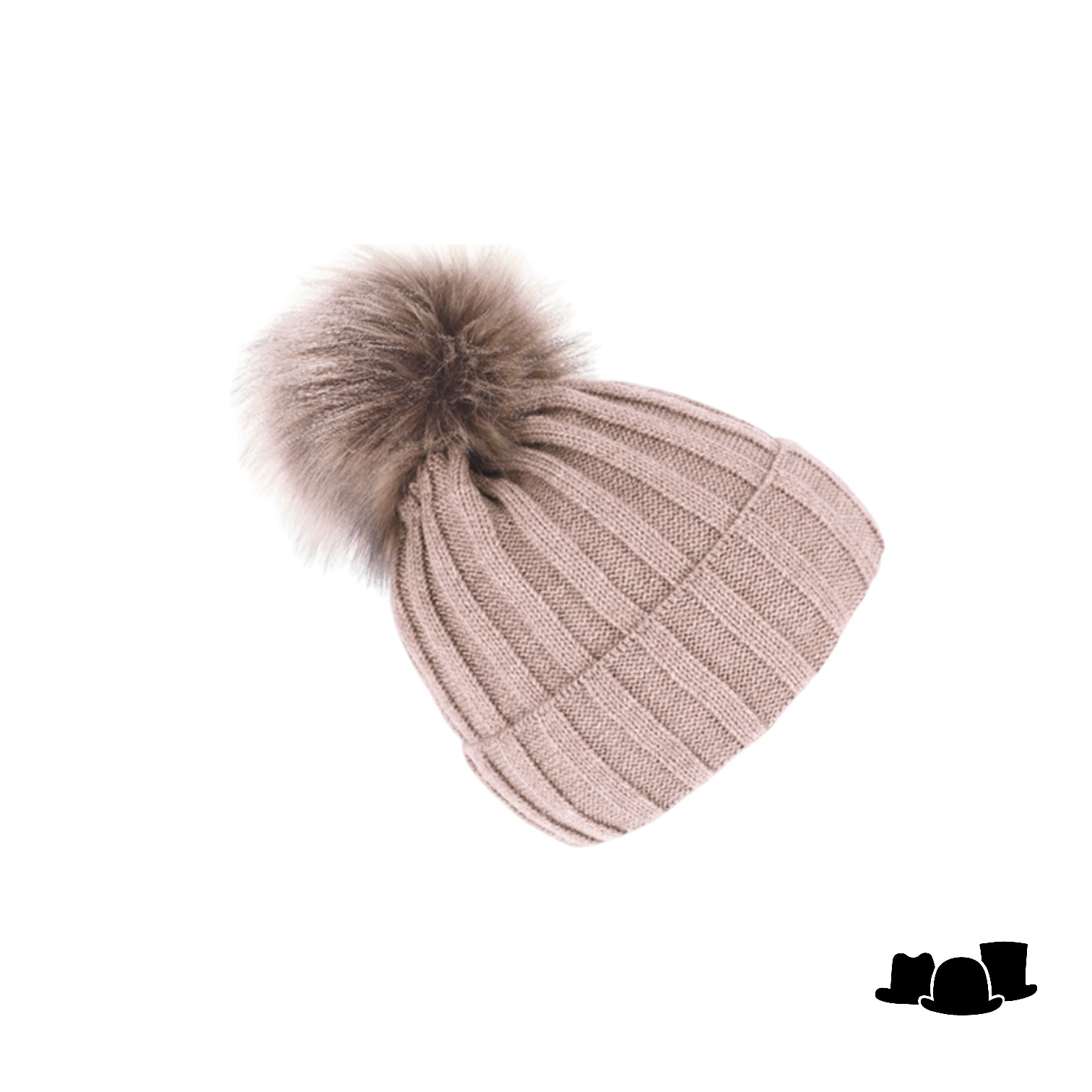 fiebig knitted beanie wolmix met omslag en pompom pink