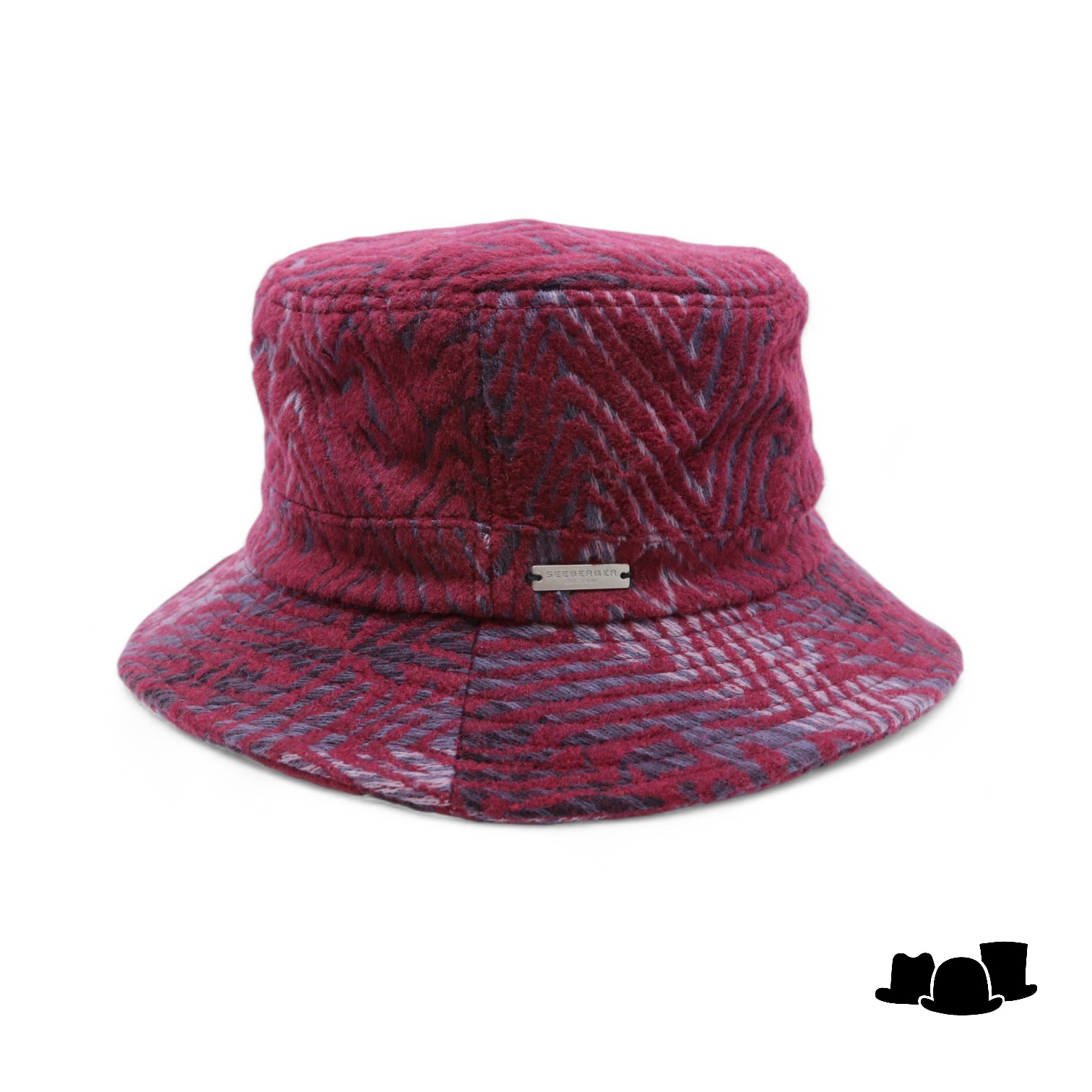 seeberger bucket hat wolmix grafische print bordeaux