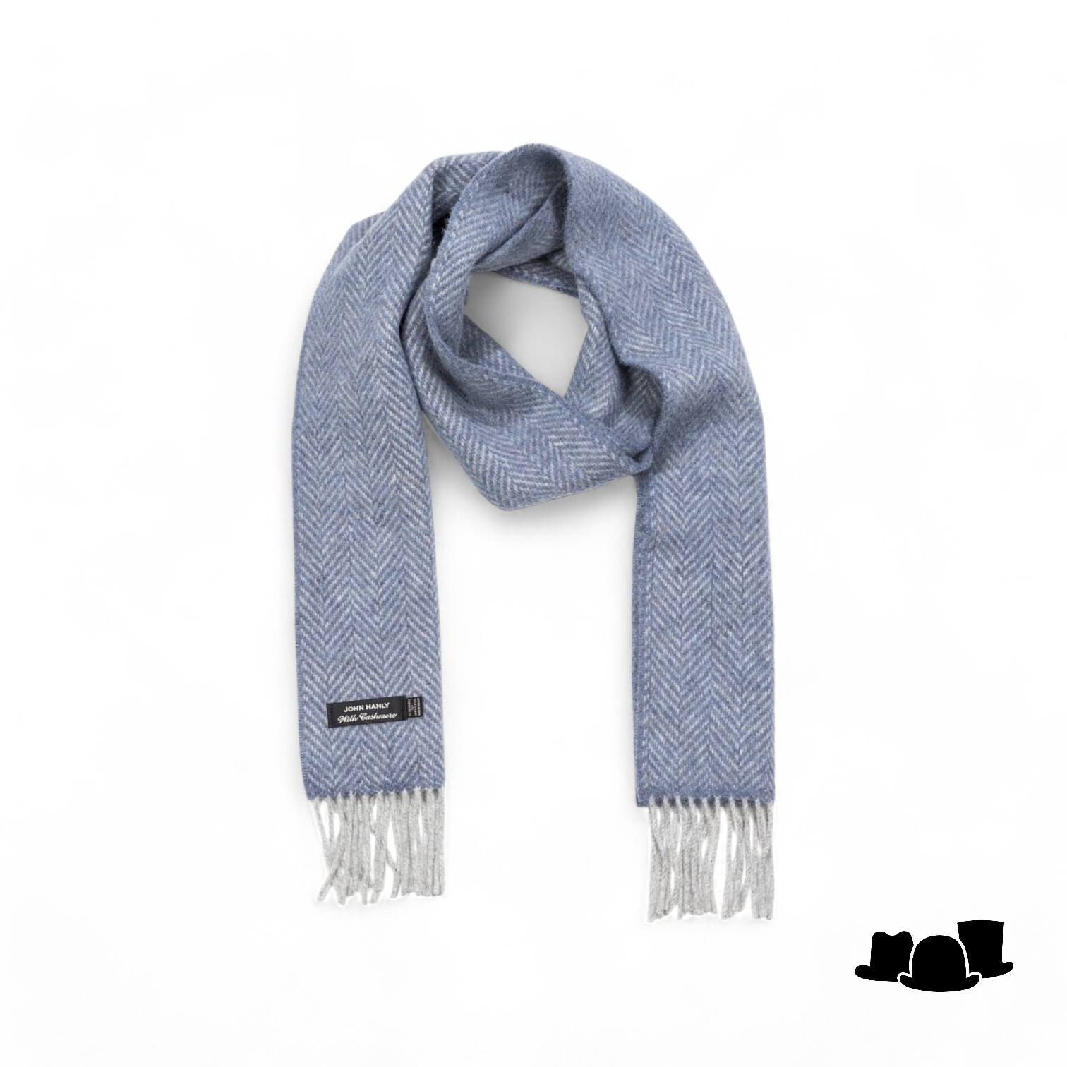 john hanly irish cashmere and merino scarf light grey blue herringbone