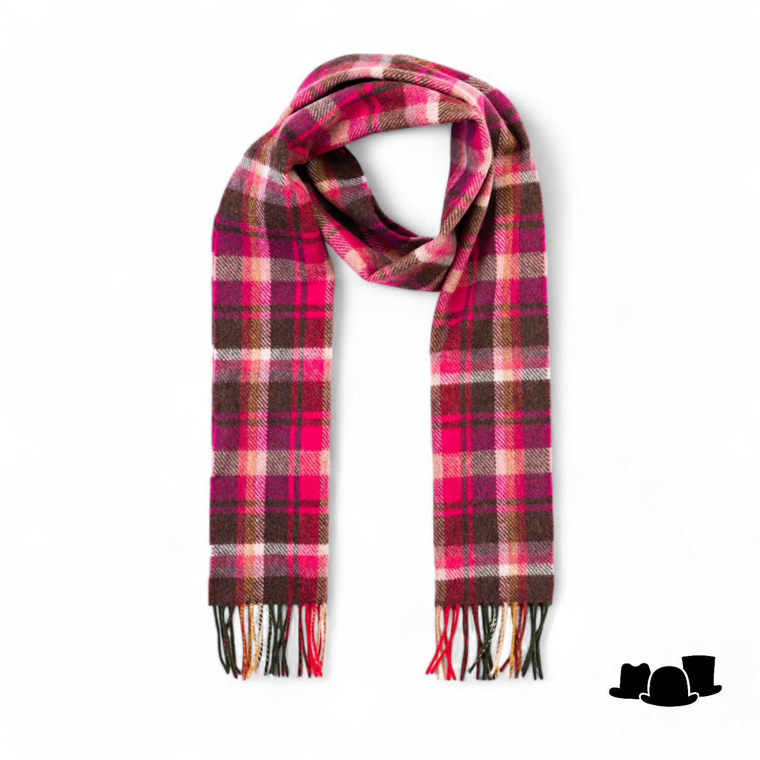 john hanly irish wool scarf long pink maroon check