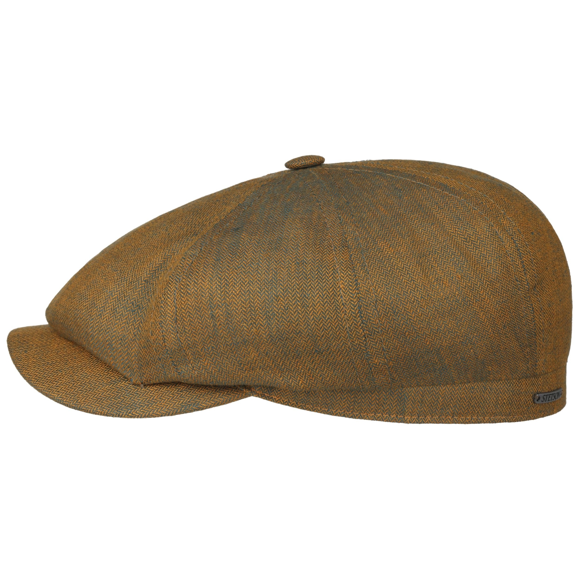 stetson newsboy cap hatteras slim linnen herringbone burned orange