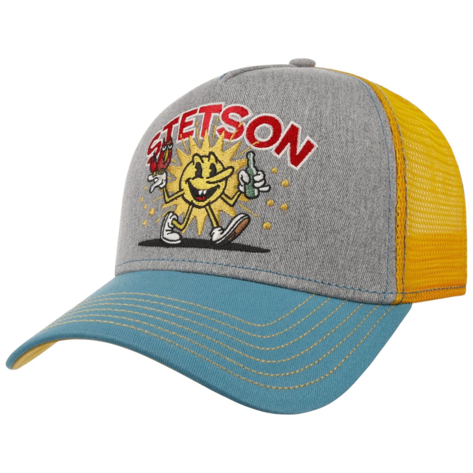 stetson trucker cap walking the sun grey yellow