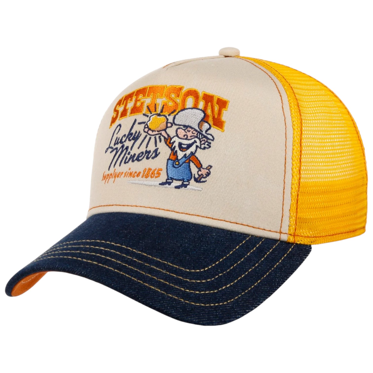 stetson trucker cap lucky miners denim yellow