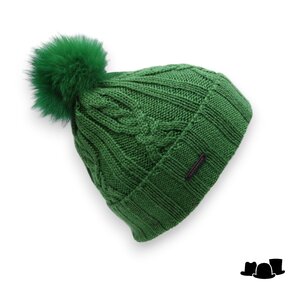 seeberger gebreide muts bont pompom wolmix green